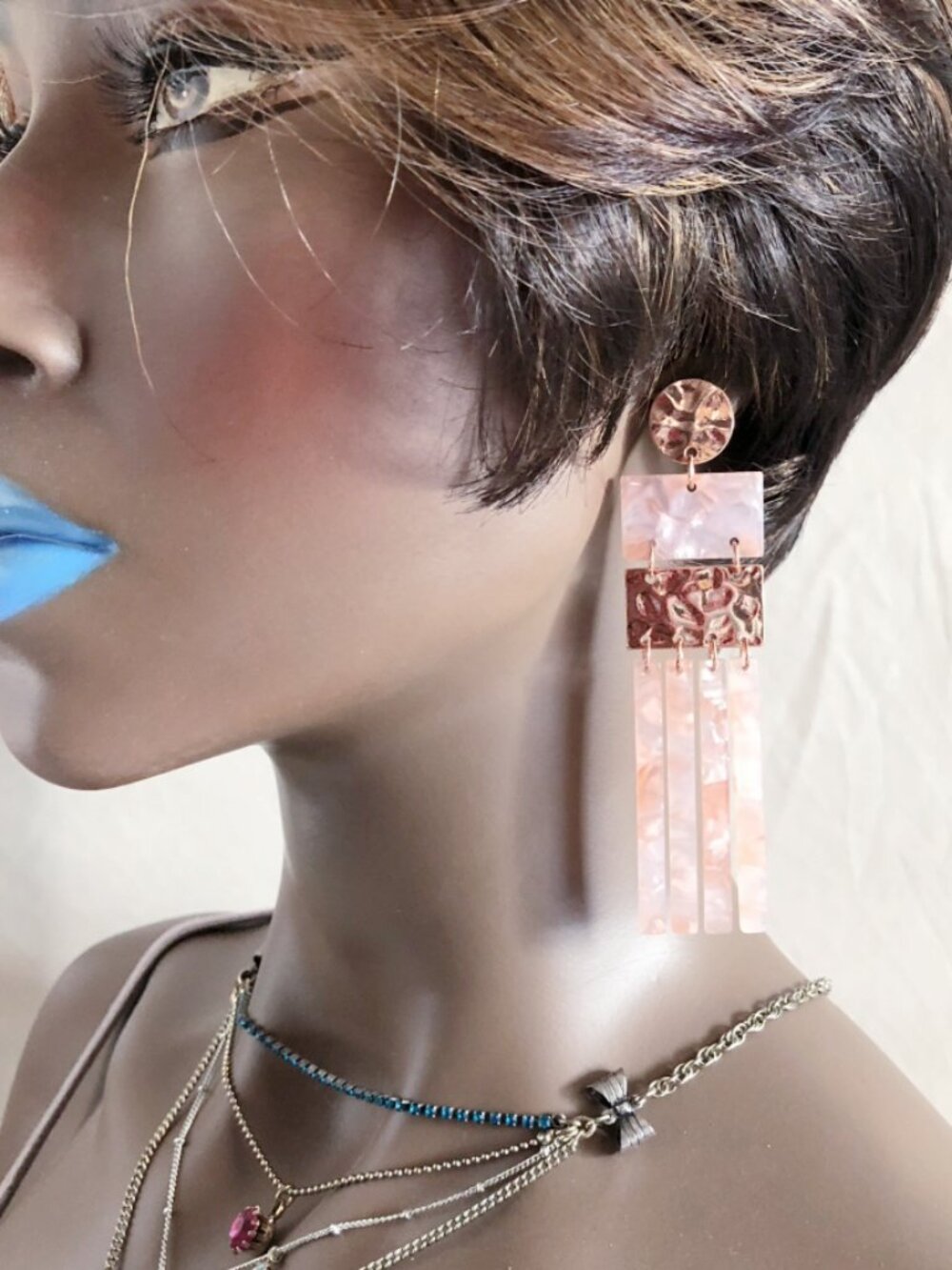 Pink Pearlescent Mermaidcore Acetate Fringe Earrings